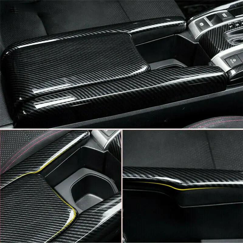 3Pcs Car Carbon Fiber Look Central Armrest Box Panel Cover Sticker For Honda Civic 2016 2017 2018 2019 2020 Interior Parts Decor