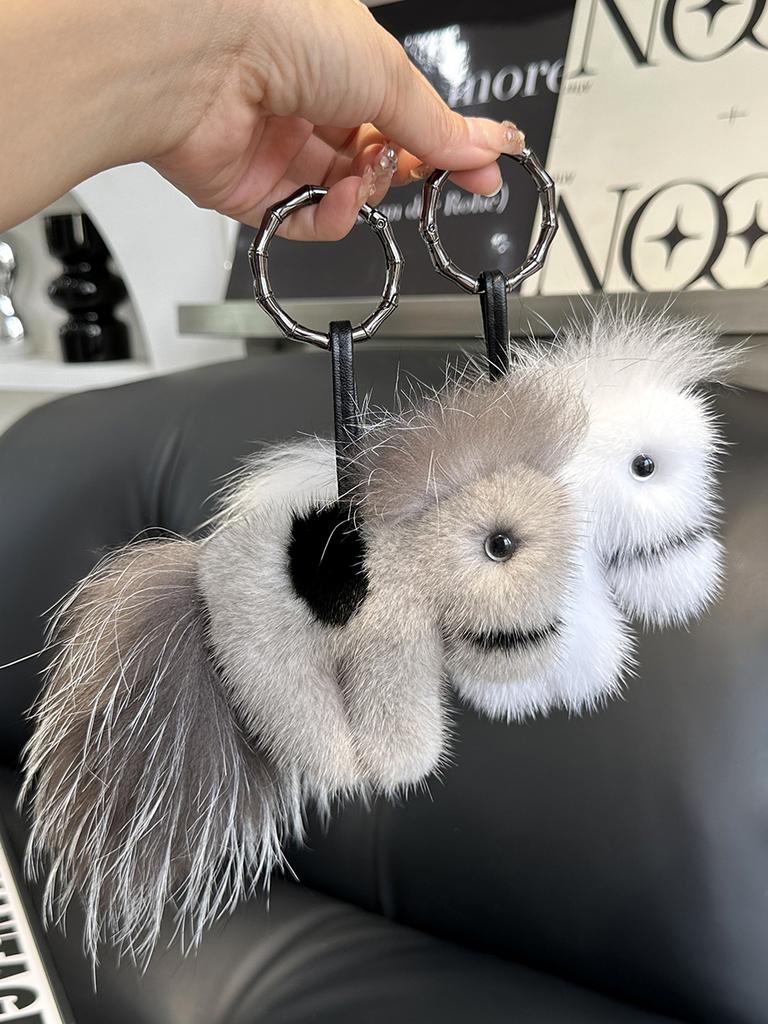 New Natural Mink Fur Little Horse Pony Key Chain Charm Women Fashion Plush Car Keychain Bag Pendant Party Gift Jewelry Trinket
