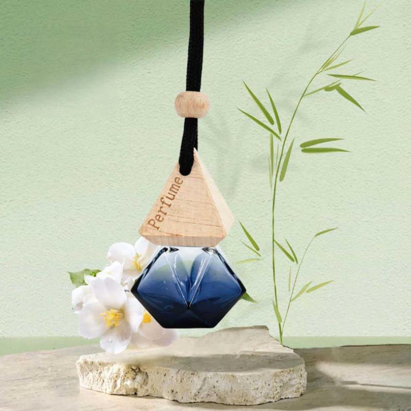 Empty Gradient Black Rhombus Glass Perfume Bottle 1Pcs Triangle Cover Portable Refillable Leakproof Vial for Women Daily Carry