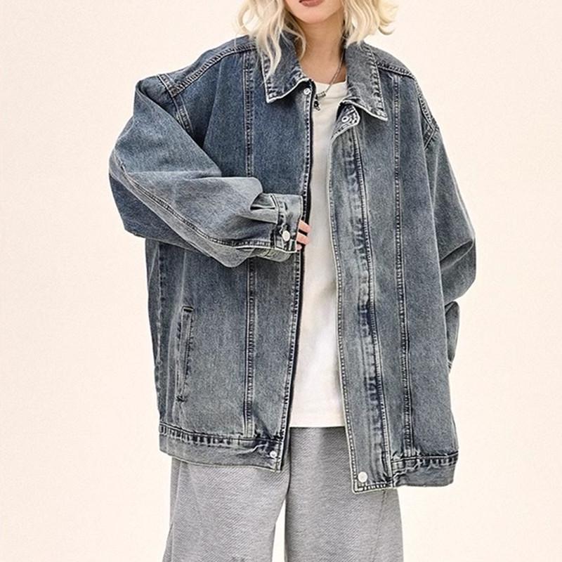 Women's High-End Blue Denim Workwear Jacket - 2025 Spring/Autumn, Loose BF American College Style, Unisex.