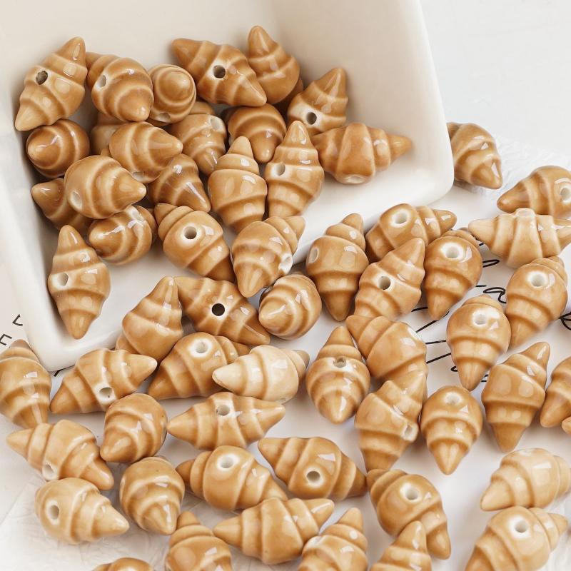 4/8Pcs 20Mm Brown Croissant Ceramic Beads French Bakery Charm For Boho Jewelry Necklace Bracelet Making Supplies Gift