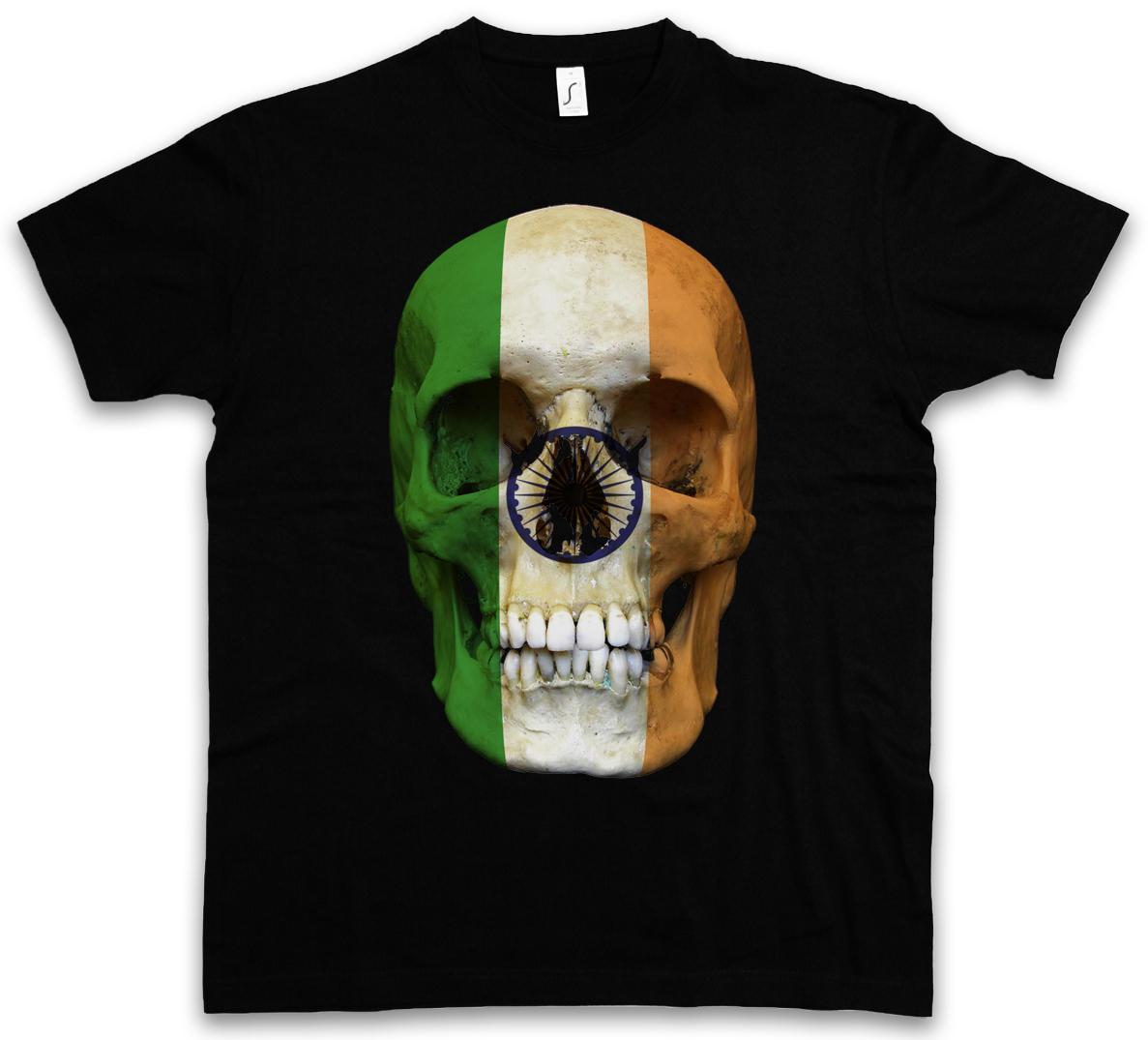 CLASSIC INDIA SKULL FLAG T-Shirt Mens Womens Tees Top - Schädel Banner Fahne Indien Biker 2XL