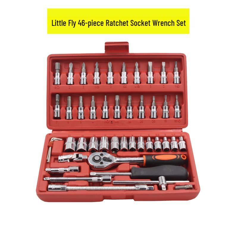 46-Piece Small Flying Socket Set with 1/4 Hex Ratchet Wrench for Car Repair & Multifunctional Use