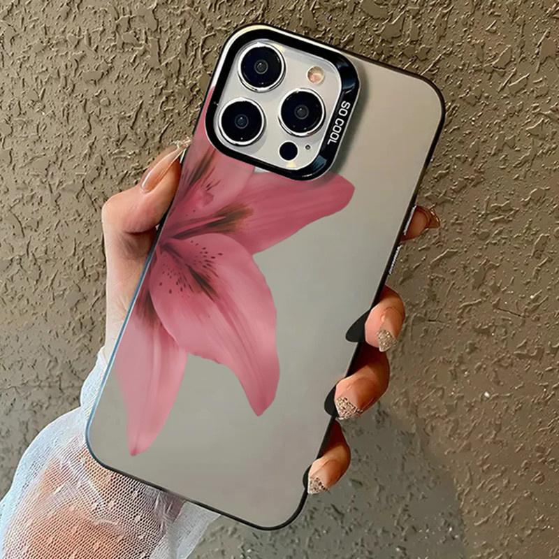 Lily Flower Print IMD Material Silvery Phone Case for iPhone 16 E 15 14 13 12 11 Pro Max XS XR X 7 8 15 16 Plus Shockproof Cover