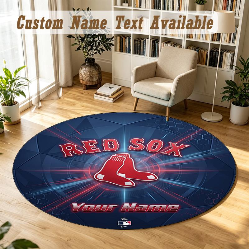Round Rug Custom NameBoston Red Sox Pattern Non Slip Carpet Home Floor Decor