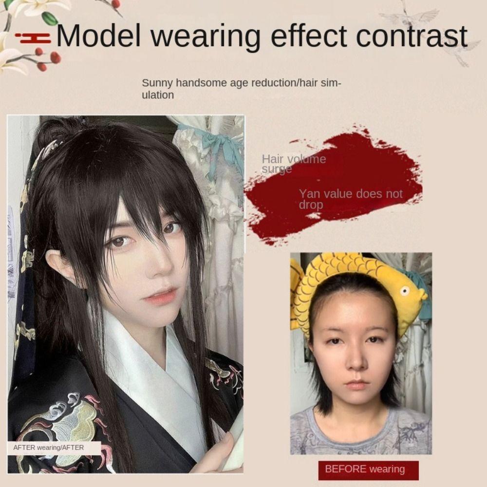 High Ponytail Men's Hanfu Cosplay Wig Chinese Style Long Straight Hair  Photo Props