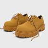 Fashion Men's British Low-Top Yellow Derby Work Boots Big Round Toe Chunky Sole Leather Shoes Durable Non-Slip Casual Comfort Footwear