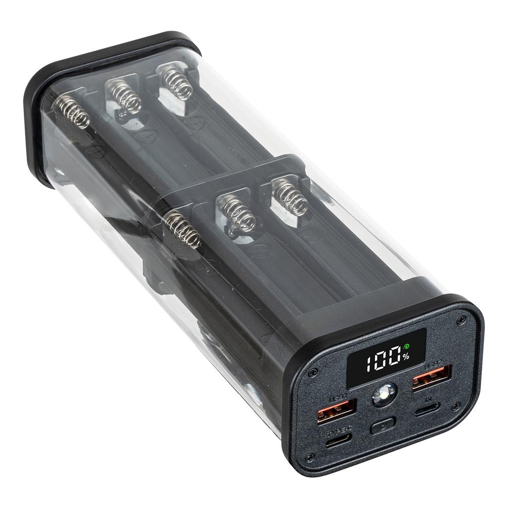 Portable Chargers Case Builts in Safety Features Solderless Structure for 12x18650 Batteries Corrosion Resistant Plastic