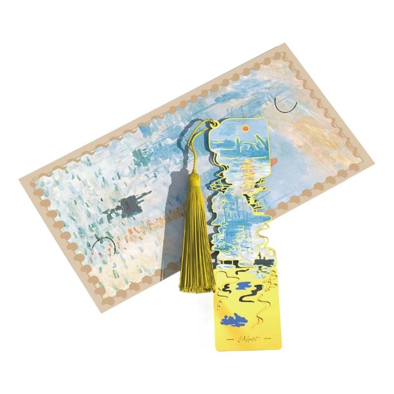 Oil Painting Metal Bookmarks with Tassels Book Page Marker Hollowed Flower Engraved Bookmarks Gifting for Book Lover