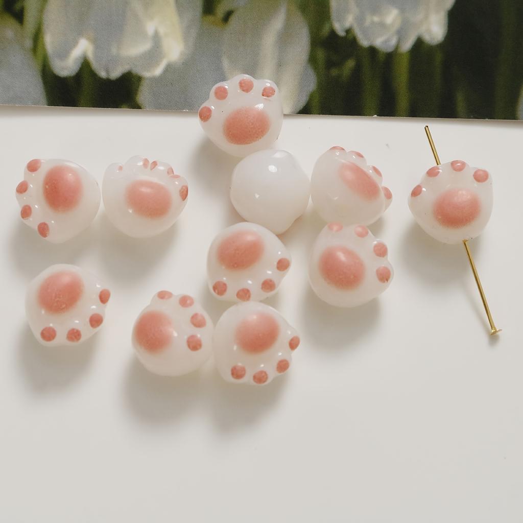 30Pcs Colorful Cartoon Cute Cat Paw Shaped Acrylic Beads For Jewelry Making Diy Handmade Bracelet Phone Chain Accessories