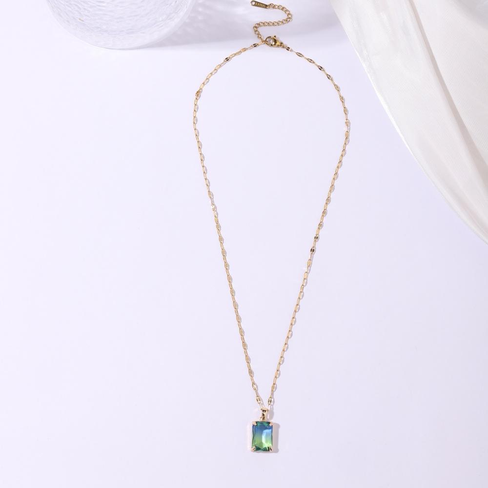 3 Piece Set Fashion Square Imitation Tourmaline Dangle Earrings Jewelry Sets For Women Party Pendant Necklace Accessories