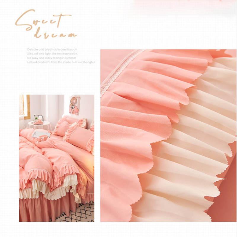 Saia de cama de quatro peças grossa escovada estilo coreano saia de cama e capa de edredão de três peças estilo princesa
