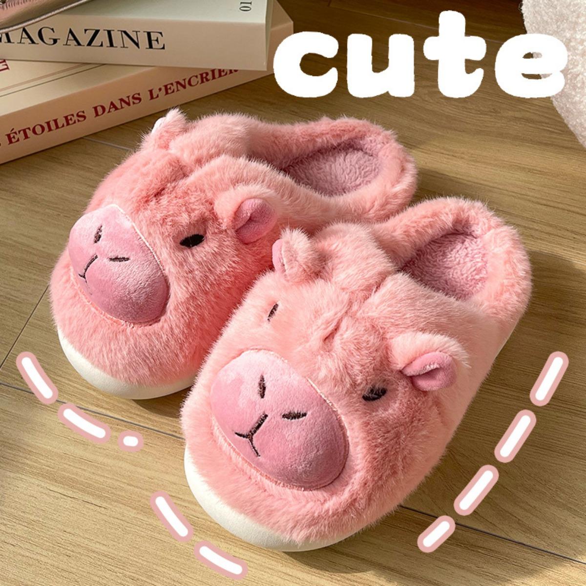 

Winter Cartoon Capybara Slippers, Suitable for Women and Man, Casual Style Indoor Home Shoes That Can Be Washed, Lined with Comfortable Fabric 36-37 рожевий
