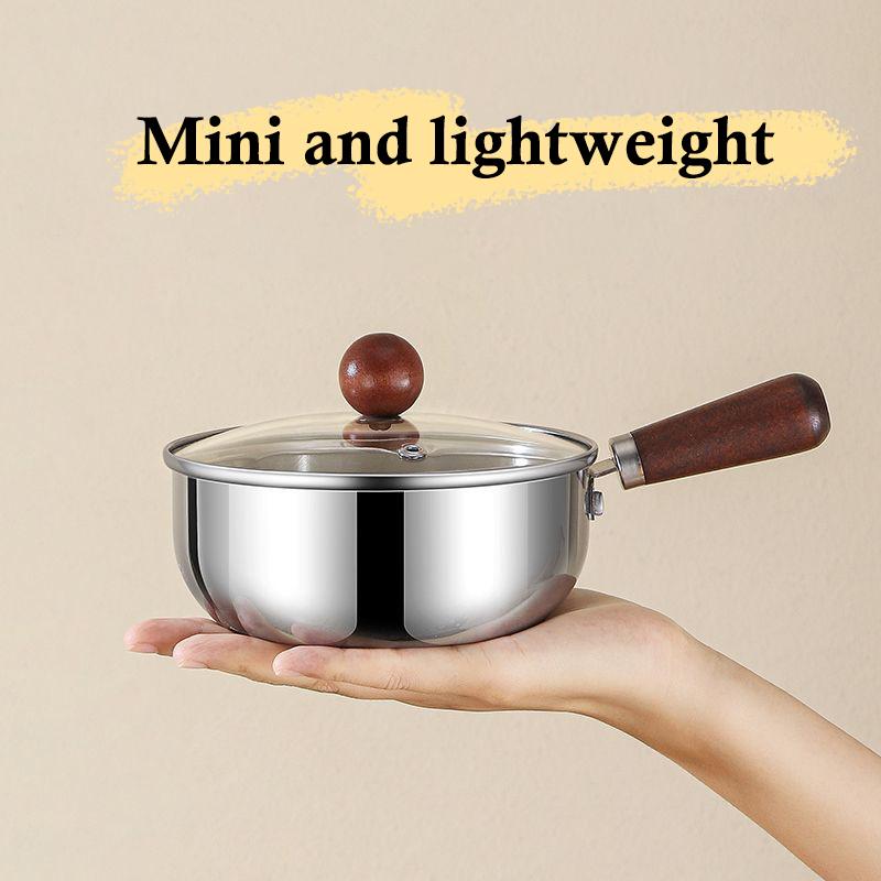 1Pcs Stainless Steel Oil Pot Wooden Mini Soup Milk Pots Thicken Small Saucepan Cooking Tools Kitchen Accessories
