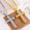 Unique Hip Hop Inlaid Rhinestone Exaggerated Retro Cross Pendant Men Necklace Jewelry Accessries