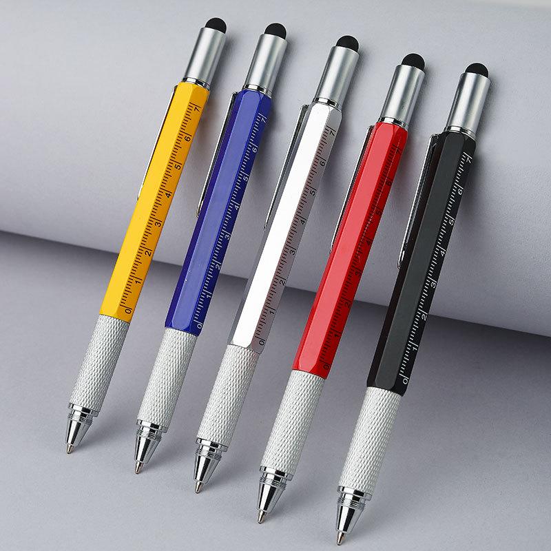 Multifunctional Metal Tool Pen with Level, Scale, Touchscreen Capacitive Tip, and Phillips Screwdriver