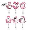 Lightweight Retractable Badge Holder Halloween Ghost Reel, Glitter Acrylic Clip, Cute Pink Smooth Cord Reel ID Name for Women Nurse Teacher