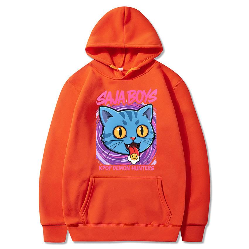 Autumn selling anime cat printed hoodie for daily casual wear solid color sports hoodie fashionable and warm hoodie