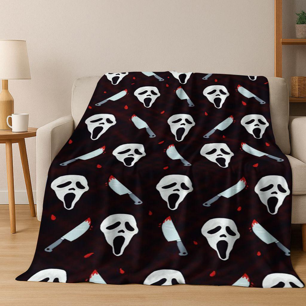 Manta de Franela de Personajes de Terror S-Grito Cara de Fantasma, Manta Suave Acogedora para Hogar Dormitorio Cama Sofá Cubierta de Picnic Regalo para Niños