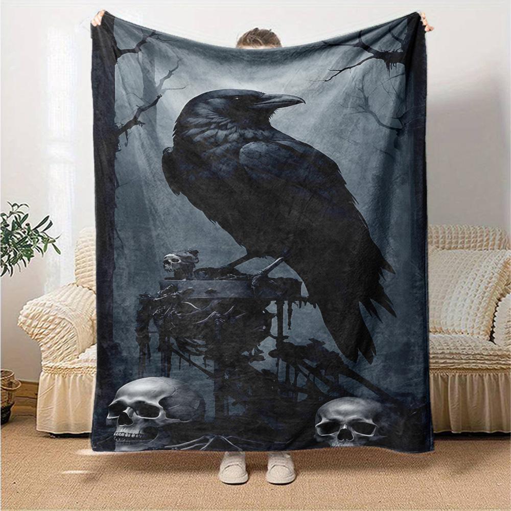 1pc Crow, Skulls Soft Warm Throw Blanket Nap Blanket For Couch Sofa Office Bed Camping Travel,Comfortable
