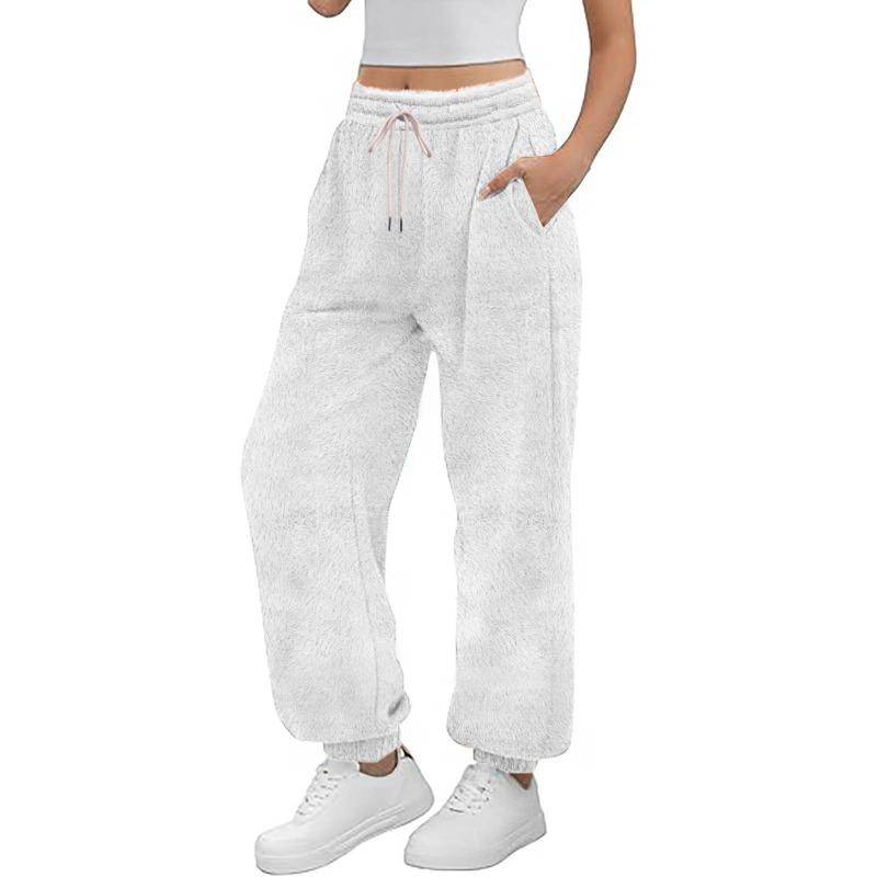 Women S High Waist Wide Leg Ankle Length Fleece Warm Pants
