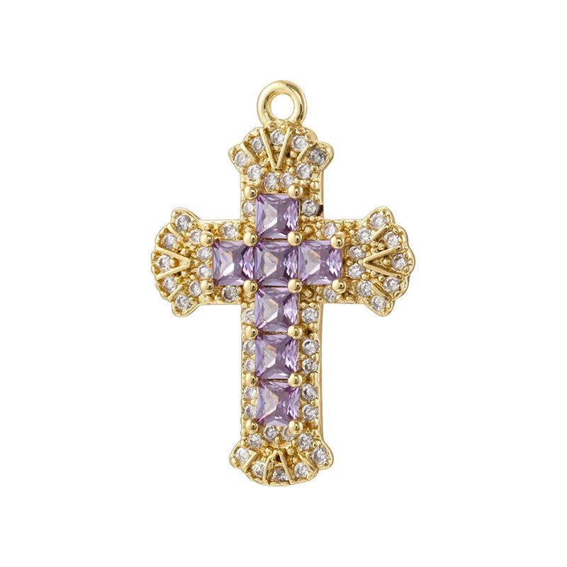 Hafif Lüks Bakır Renkli Pırlantalar Kakmalı Haç Kolye Ucu Kişiselleştirilmiş Hip Hop Kendin Yap Bileklik Kolye Takı Ucu Vd2055