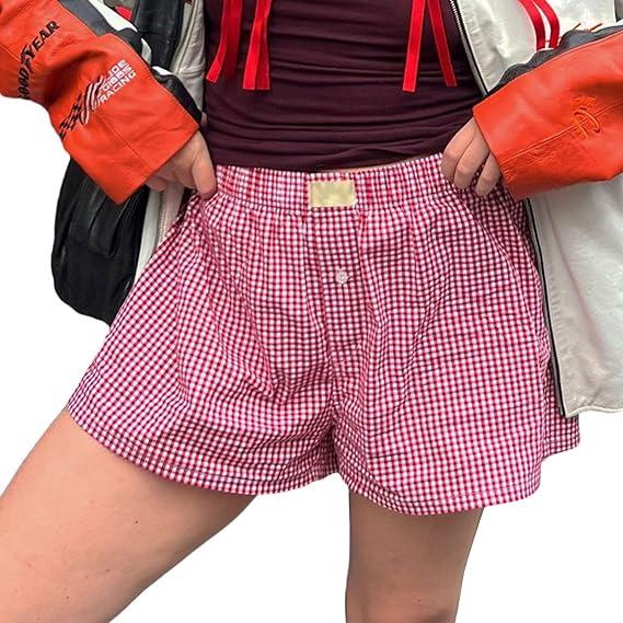 2026 Summer Women s High Waist Plaid Wide Leg Shorts – Casual, Comfortable, Loose, Retro Style S