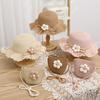 2PCS New Summer Cute Baby Girl Straw Hat Solid Color Lace RuffleKids Fisherman Outdoor Beach Caps SunshadeWide Brim Bucket Hats