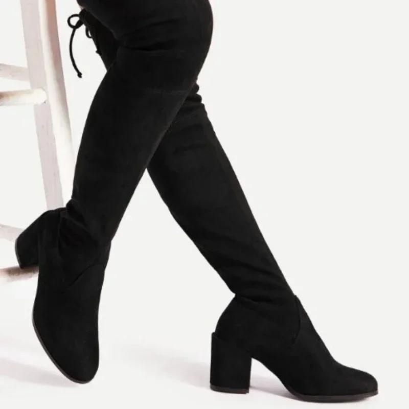 Autumn and Winter Over The Knee Thigh High Boots Warm Fleece Suede Elastic Boots Plus Size 40-43 Women Boots Botas Femininas