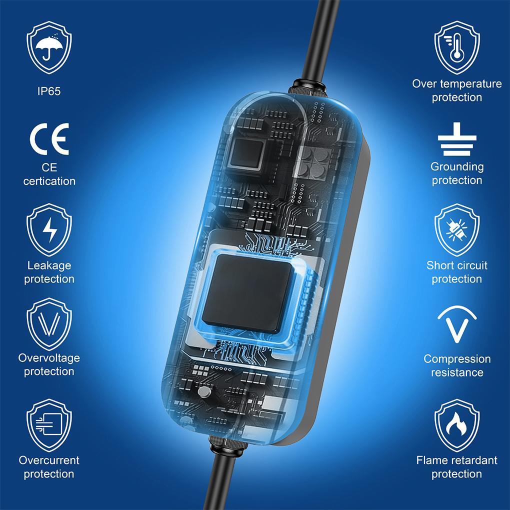 22KW 32A Type 2 Electric Vehicle Charging 5M Cable Ev Charger Ev Charge Current Auto Adjustable with 3 adapter cables