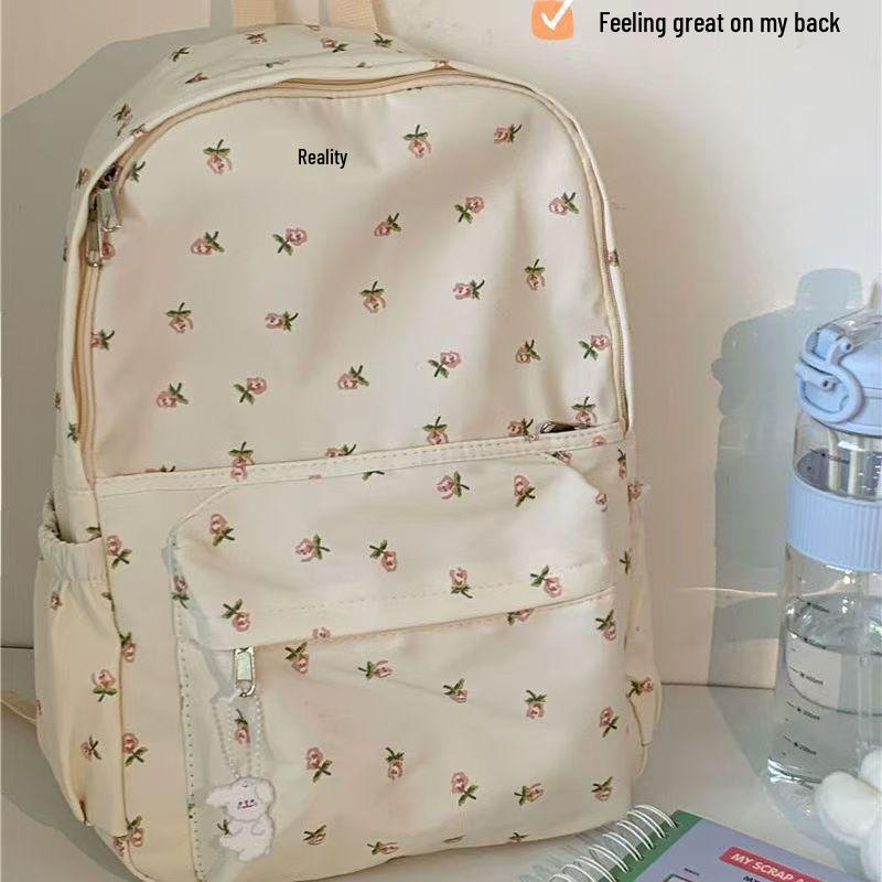 

Легкий рюкзак на блискавці з квітковим принтом у корейському та японському стилі - Велика місткість для студентів One Size бежевий
