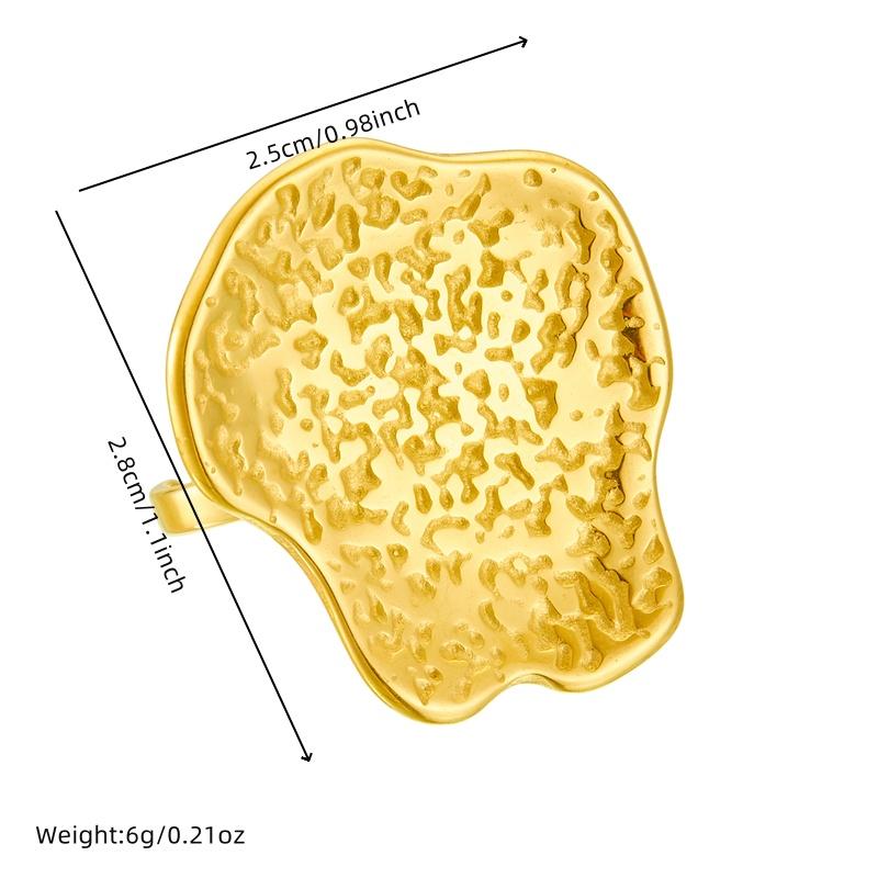 DIEYURO 316L Stainless Steel Golden Irregular Hammer Pattern Adjustable Ring Womens Fashion New Finger Ring Jewelry Gift Party