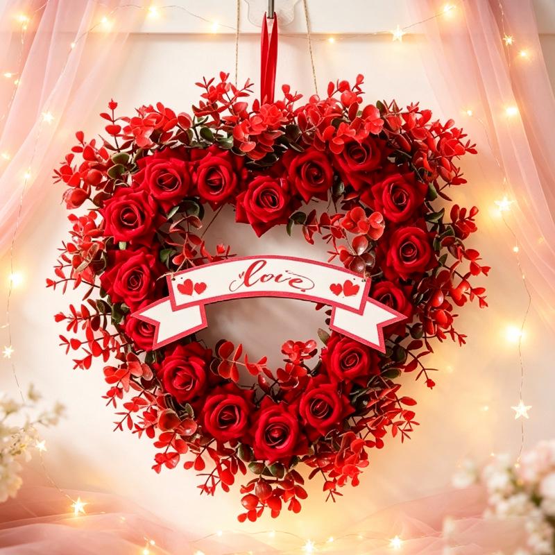 Heart-Shaped Valentine's Day Wreath - Wall & Door Decor for Wedding Celebrations