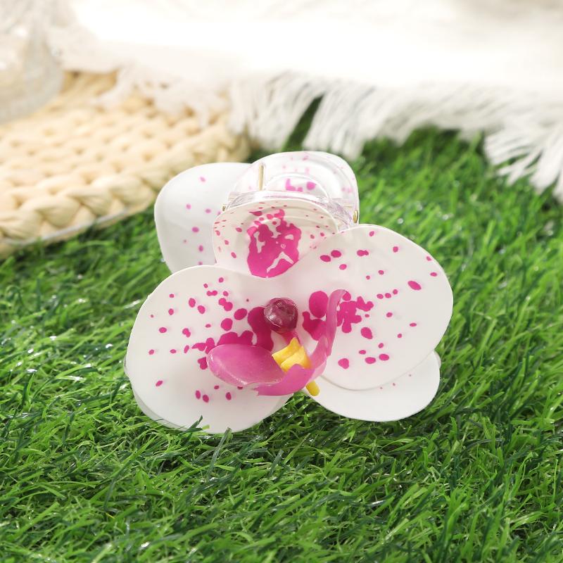 Elegant 7cm Simulated Flowers Hair Claw Durable Orchid Floral Hairpin for Weddings and Special Days