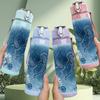 1PC Dark Blue Sea Wave Shell Print 750ml Color Plastic Sports Water Bottle Leakproof Flip Straw Lid Suitable for Sports Office Home Use