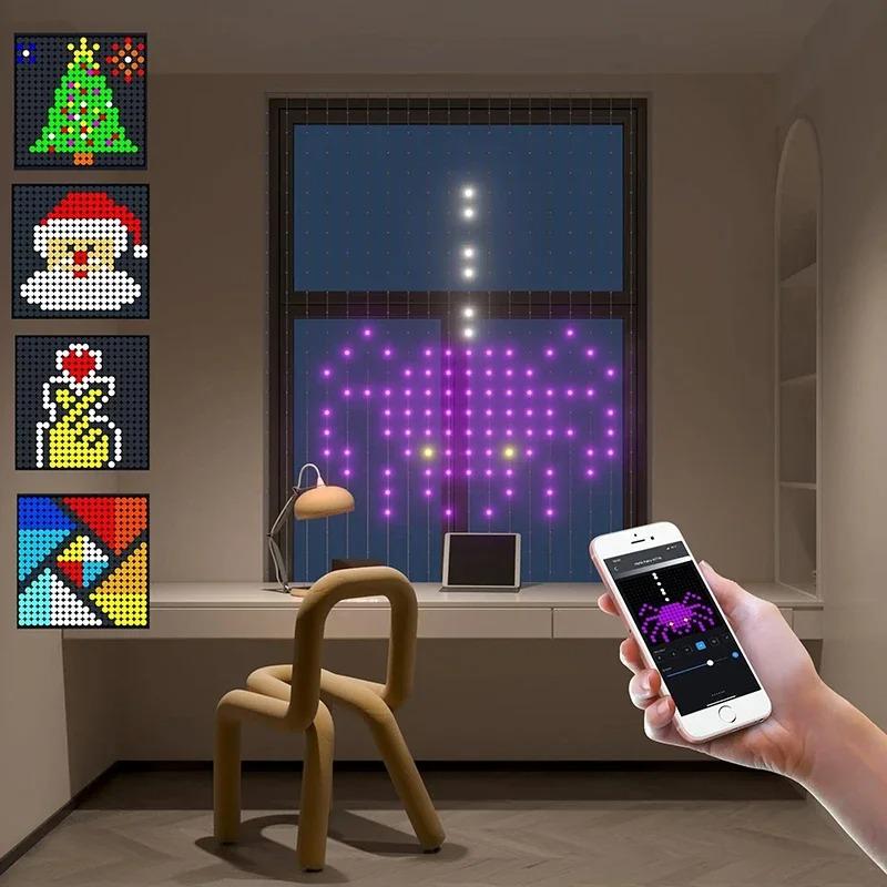 RGB Curtain String Lights Music Sync Text Display Fairy Light 256 LED App Controlled DIY Christmas Curtain Light Wall Room Decor