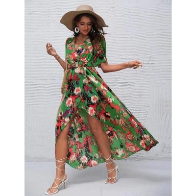 Summer Short Sleeve V-Neck Pullover Irregular Beach Dresses