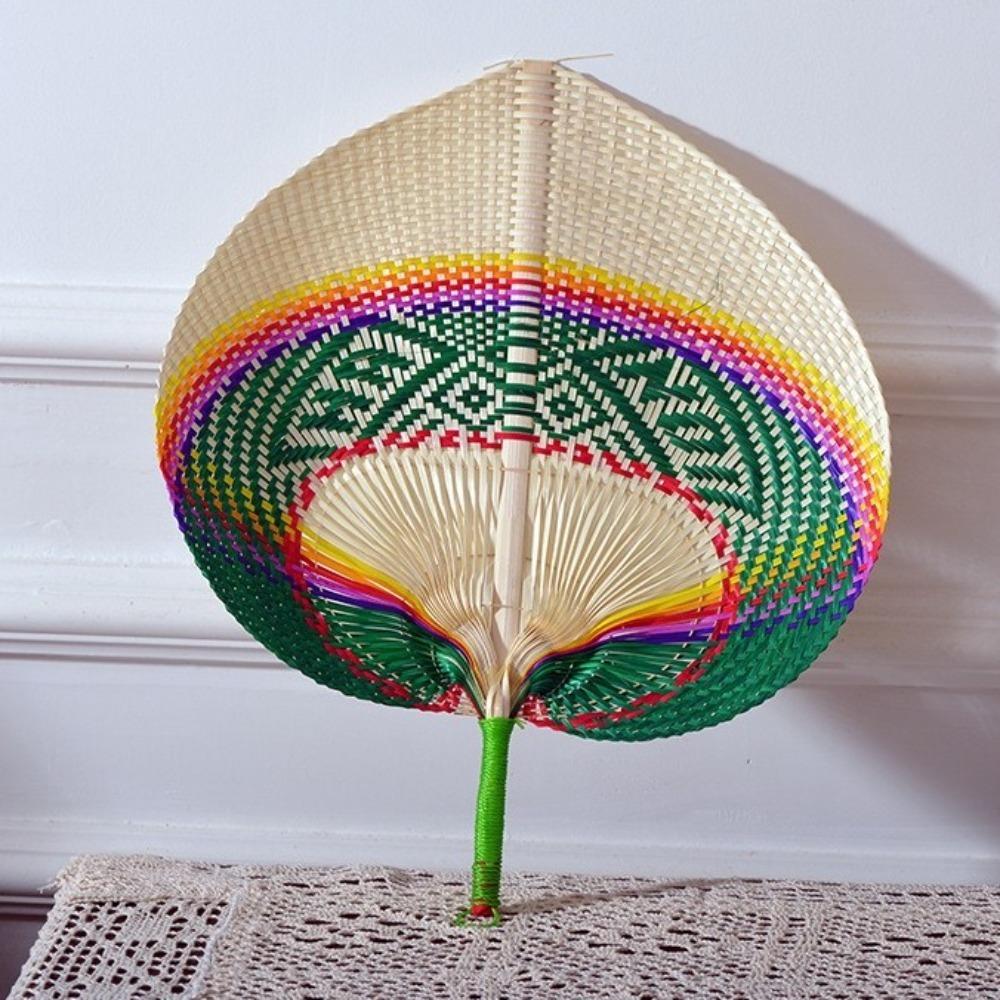 Bamboo Palm Leaf Fan Handmade Heart Shaped Fan Photography Props Hand-woven Fan  Outdoor Activities
