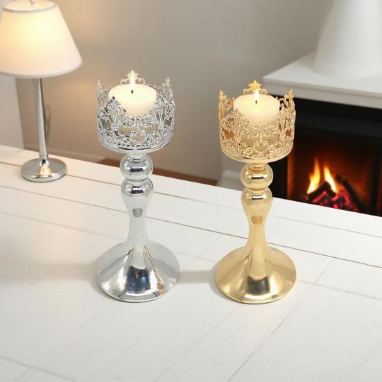 Huaqianguhh Candle Holder, European Style Crown Metal Candlestick, Decorative Holder for Dinner Room Table Centerpiece Mantel Wedding Party Decor