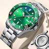 CHENXI Men's Luminous Waterproof Watch – Green Dial with Transparent Back, Stainless Steel Band, Date Display.