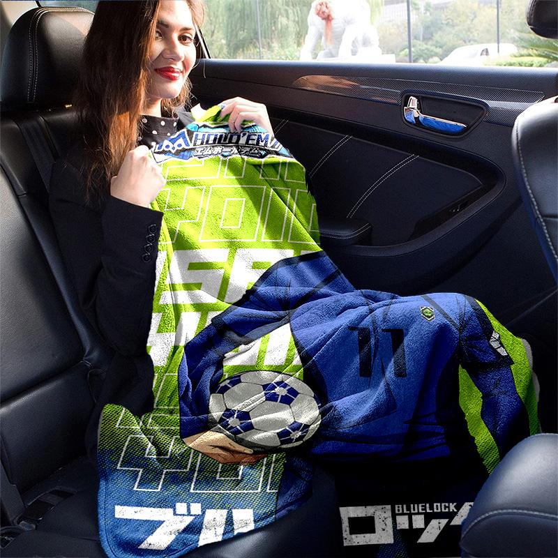 1pc Blue Lock Soccer Hero Flannel Blanket Soft Warm Throw Blanket for Bedroom Living Room Bed Travel Camping Picnic Gift. MT71501117