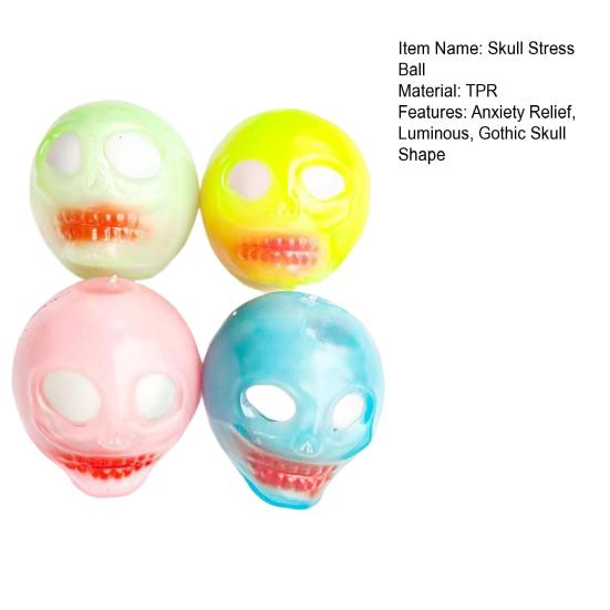 Luminous Skull Stress Ball Toy Anxiety Relief Glow-in-the-dark Squeeze Ball Sensory Toy Kids Teens Adults Portable Soft TPR Ball Pinch Fidget Toy