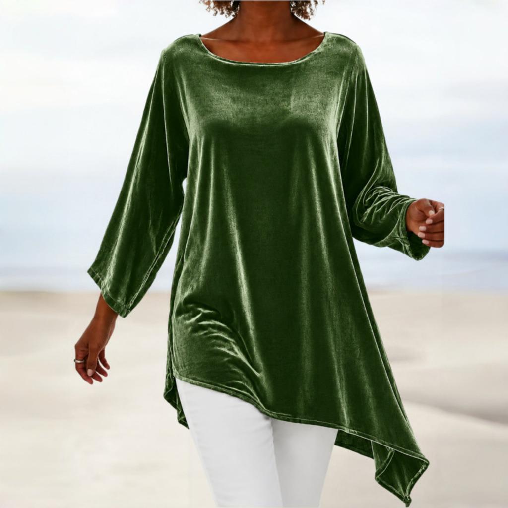 Women's Velvet Long Sleeve T-Shirt Round Neck Loose Fit Casual Top