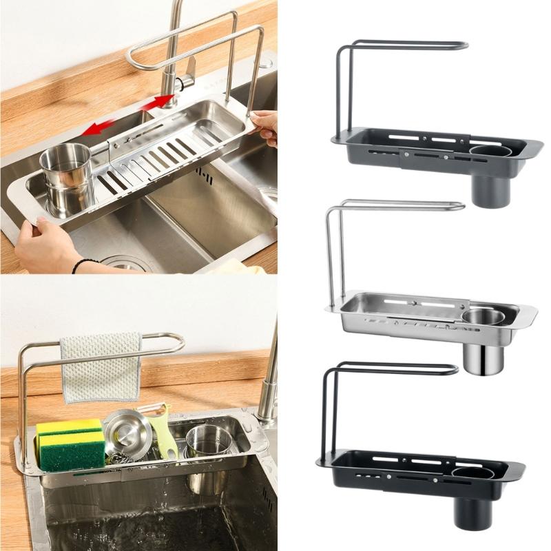 Multifunctional Over The Sink Storage Rack Stainless Steel Adjustable Shelf for Mess Release Kitchen Space