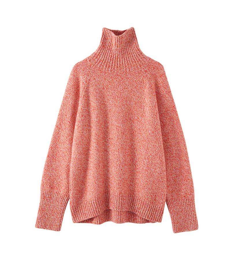 Women's Autumn/Winter High Neck Patterned Cashmere Raglan Sweater