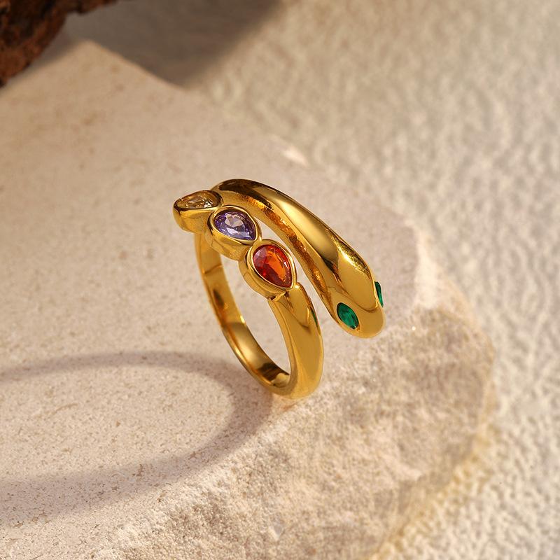 European and American Ins Style Ring Light Luxury Fashion Versatile Diamond-encrusted Stainless Steel Plated 18K Gold Multi-layer Ring Women's Adjusta