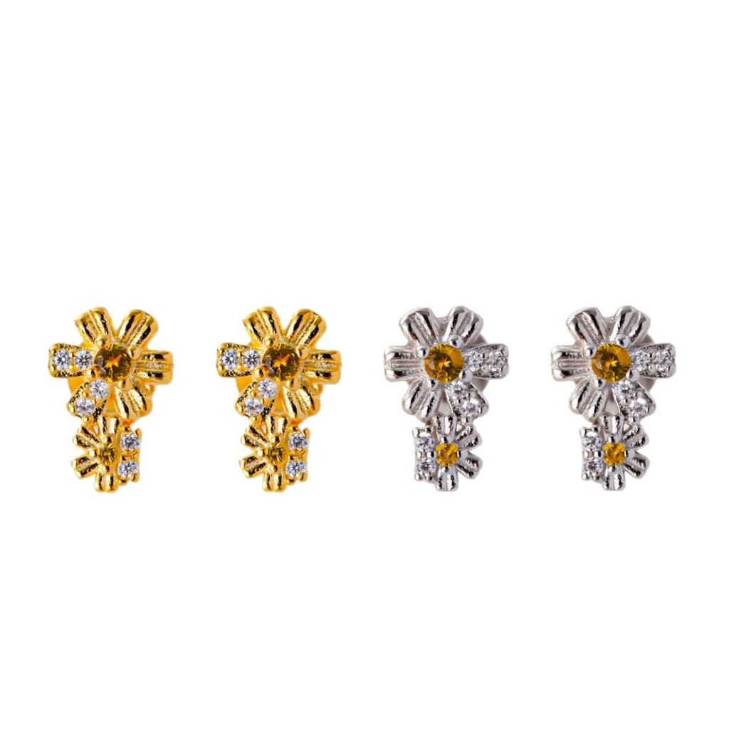 Zhenxing S925 Sterling Silver Double Flower Light Luxury Women's Stud Earrings