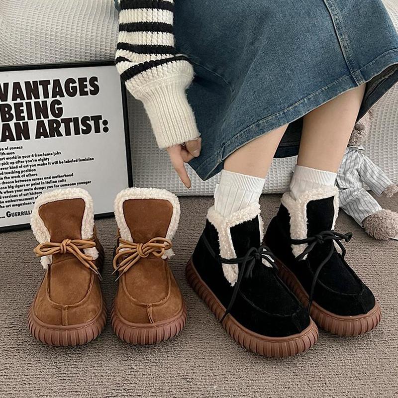 Fashion Thick Bottom Furry Suede Snow Boots Women 2025 Winter Chunky Platform Lace Up Fluffy Fur Ankle Boots Warm Plush Woman's Shoes