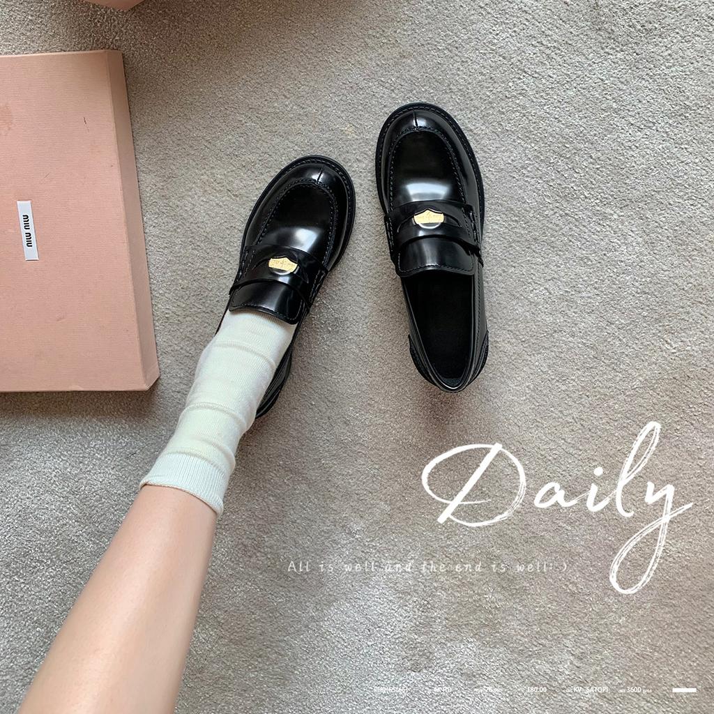 Cowhide Version Of Grape Mother The Same British Round Head Gold Coin Genuine Leather One-Pedal Thick-Heeled Loafers Women'S High-Heeled Small Leather
