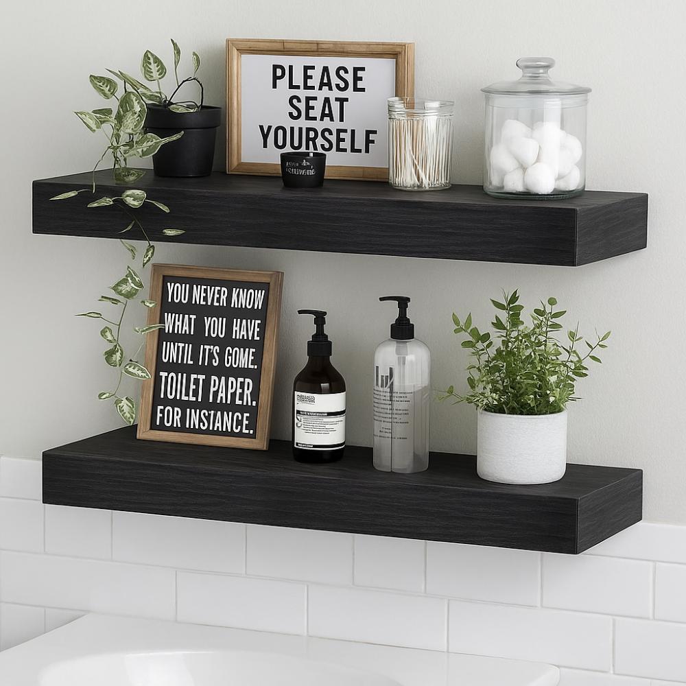 Solid Wood Wall Mounted Bookshelf Floating Design Display Stand Storage Organizer Bathroom